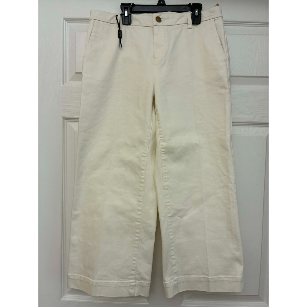 Massimo Dutti Ivory Wide Leg Crop Pants Womens EU 42 Cotton Stretch
